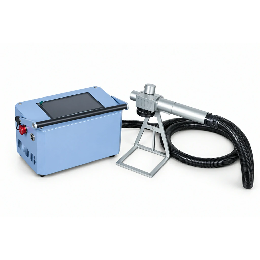 Compact portable fiber laser marking machine with touchscreen control box and handheld marking head