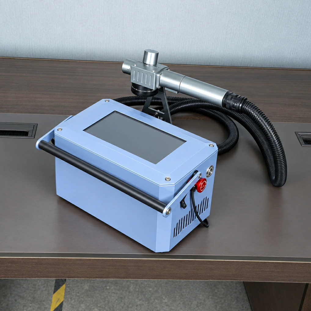 Handheld fiber laser marking machine with integrated touchscreen and separate laser marking head